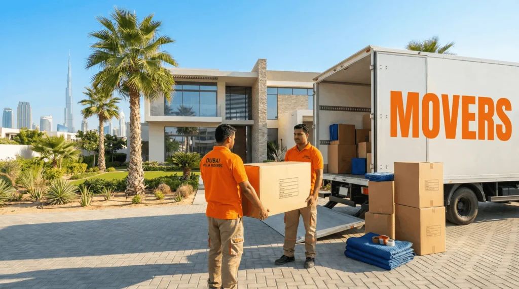 movers cost in Palm Jumeirah villa frond loading truck Dubai
